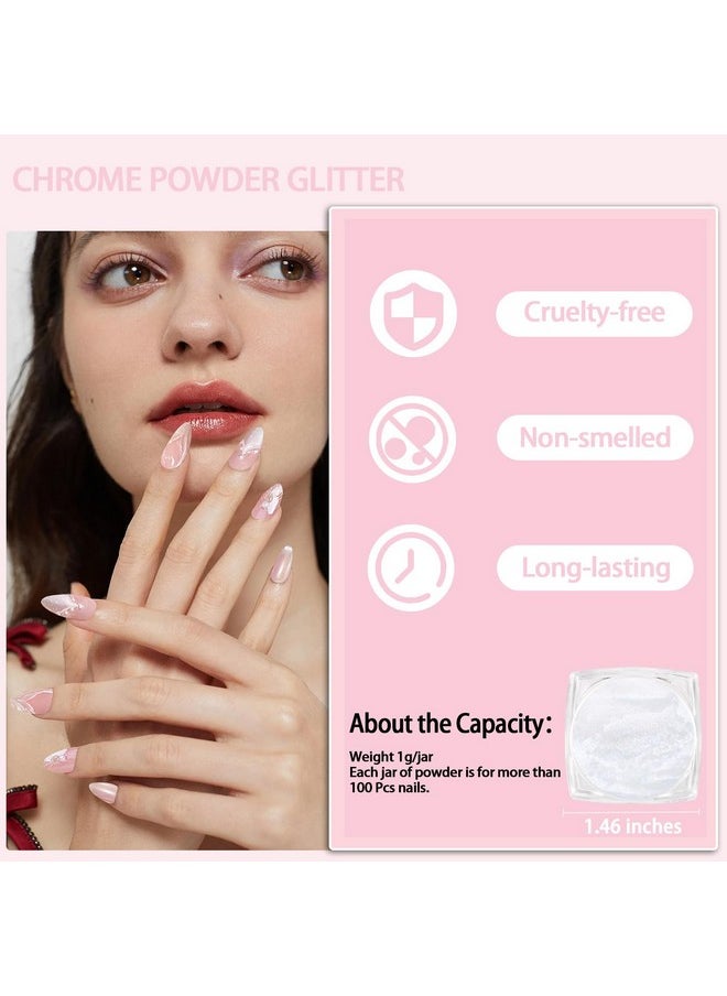Allstarry White Pearl Chrome Nail Powder, Iridescent Aurora Powder Metallic Mirror Effect Glitter Powder Pearlescent Ice Transparent Mermaid Pigment Pearl Glitter Dust Kit for Nail Art Decoration