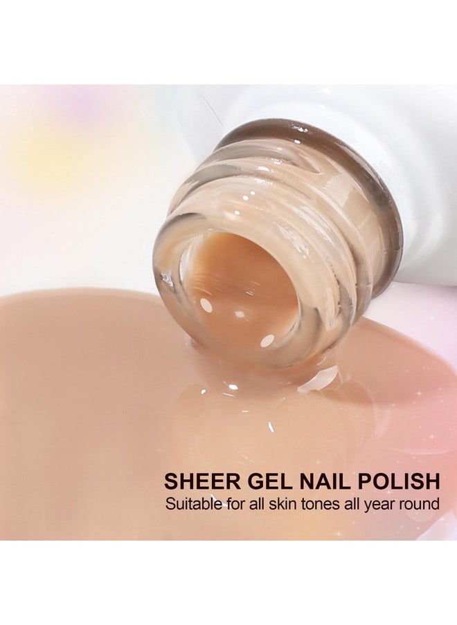 Artdone Sheer Gel Nail Polish Set Jelly UV Gel 6 Colors Translucent Milky White Pink Nude Brown Colors Nail Polish For All Seasons Neutral Soak off LED Lamp Gel Manicure Kit For Nail Art