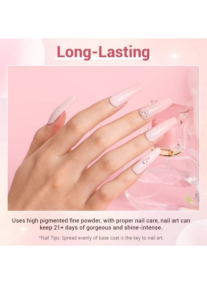 AZUREBEAUTY Dip Powder Nail Kit Starter, Transparent Nude Neutral Skin Pink Glitter, 4 Colors Dipping Powder Set All Seasons, French Nail Art Base Top Coat Activator Liquid Manicure DIY Salon 12 PCS