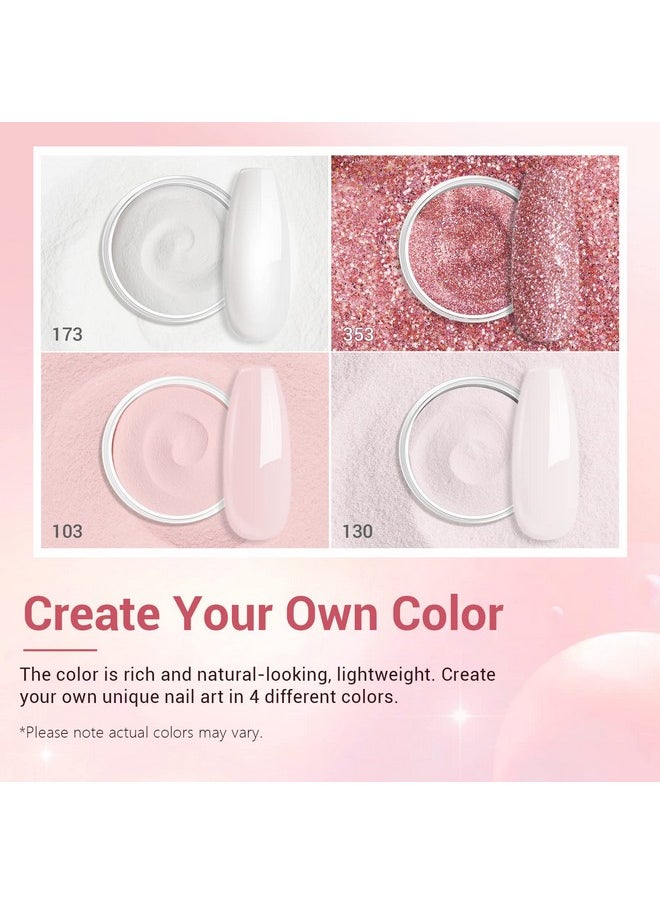 AZUREBEAUTY Dip Powder Nail Kit Starter, Transparent Nude Neutral Skin Pink Glitter, 4 Colors Dipping Powder Set All Seasons, French Nail Art Base Top Coat Activator Liquid Manicure DIY Salon 12 PCS