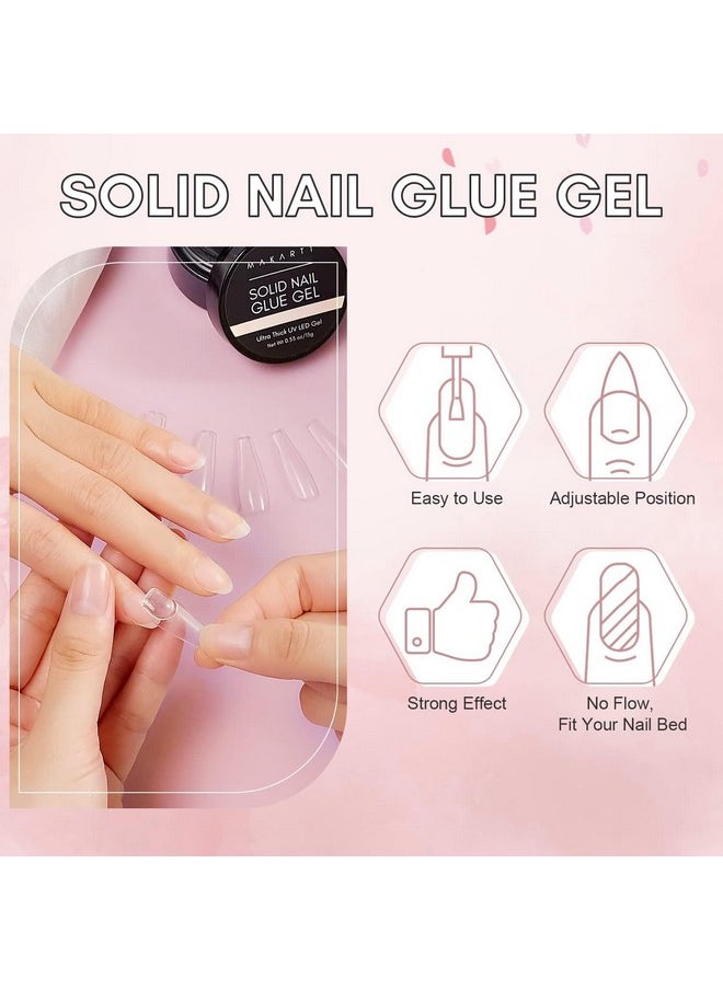 Makartt Solid Nail Glue Gel for Press On Nails- Strong Clear Acrylic Nail Tips Solid Gel Nail Glue for Fake Nails Soft Gel Nail Tips Solid Hard Gel for Nails Nail Art DIY Home 15ML UV Light Cured