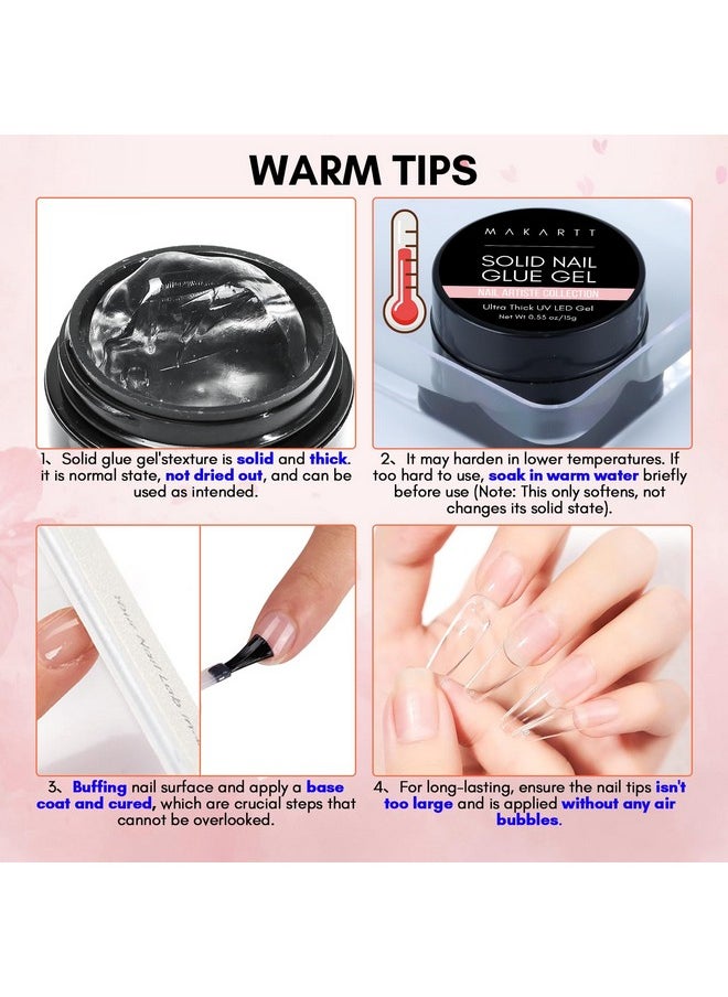 Makartt Solid Nail Glue Gel for Press On Nails- Strong Clear Acrylic Nail Tips Solid Gel Nail Glue for Fake Nails Soft Gel Nail Tips Solid Hard Gel for Nails Nail Art DIY Home 15ML UV Light Cured