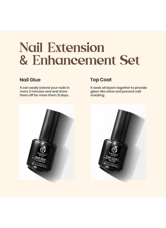 beetles Gel Polish 5 in 1 Nail Glue and No Wipe Top Coat Kit 2PCS 15ML for Gel Nails Easy Nail Extension Gel, Soak Off LED Gel Shine Finish and Long Lasting