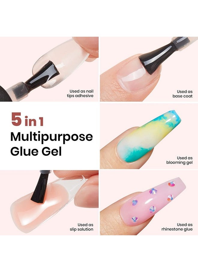beetles Gel Polish 5 in 1 Nail Glue and No Wipe Top Coat Kit 2PCS 15ML for Gel Nails Easy Nail Extension Gel, Soak Off LED Gel Shine Finish and Long Lasting