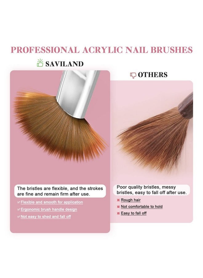 Saviland Kolinsky Acrylic Nail Brush Set - 4PCS Professional Acrylic Nail Brushes for Acrylic Application, Size 6/10/12/14 Acrylic Powder Brushes for Acrylic Nails Extension & 3D Nail Carving