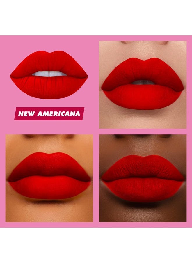 Velvetines Liquid Matte Lipstick, New Americana (Flame Red) - Bold, Long Lasting Shades & Lip Lining - Stellar Color & High Comfort for All-Day Wear - Talc-Free & Paraben-Free