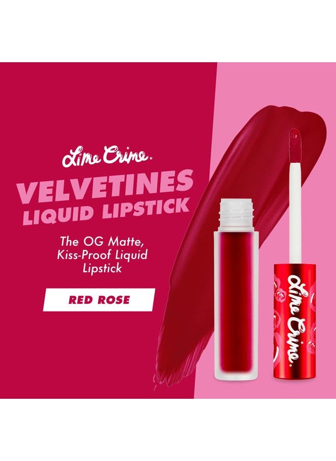 Velvetines Liquid Matte Lipstick, Red Rose (Ruby Red) - Bold, Long Lasting Shades & Lip Lining - Stellar Color & High Comfort for All-Day Wear - Talc-Free & Paraben-Free
