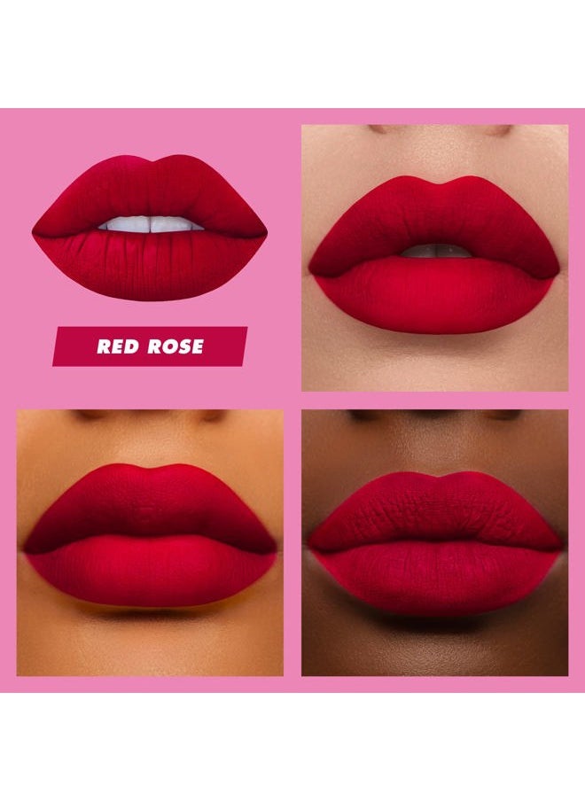 Velvetines Liquid Matte Lipstick, Red Rose (Ruby Red) - Bold, Long Lasting Shades & Lip Lining - Stellar Color & High Comfort for All-Day Wear - Talc-Free & Paraben-Free
