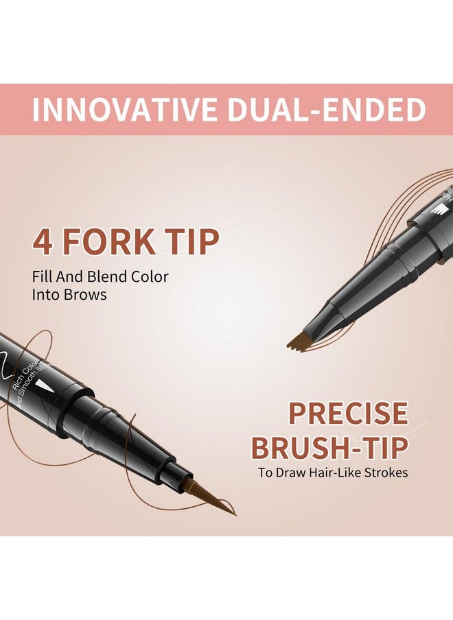 2-in-1 Dual-Ended Microblading Eyebrow Pencils,Waterproof Eyebrow Pen with 4-Fork Micro-Fork Applicator and Precise Brush-Tip,Brow Pen for Natural Waterproof and Long-Lasting Women(Dark Brown)