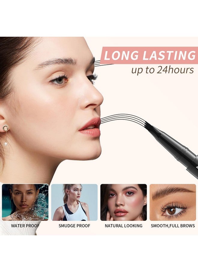 2-in-1 Dual-Ended Microblading Eyebrow Pencils,Waterproof Eyebrow Pen with 4-Fork Micro-Fork Applicator and Precise Brush-Tip,Brow Pen for Natural Waterproof and Long-Lasting Women(Dark Brown)
