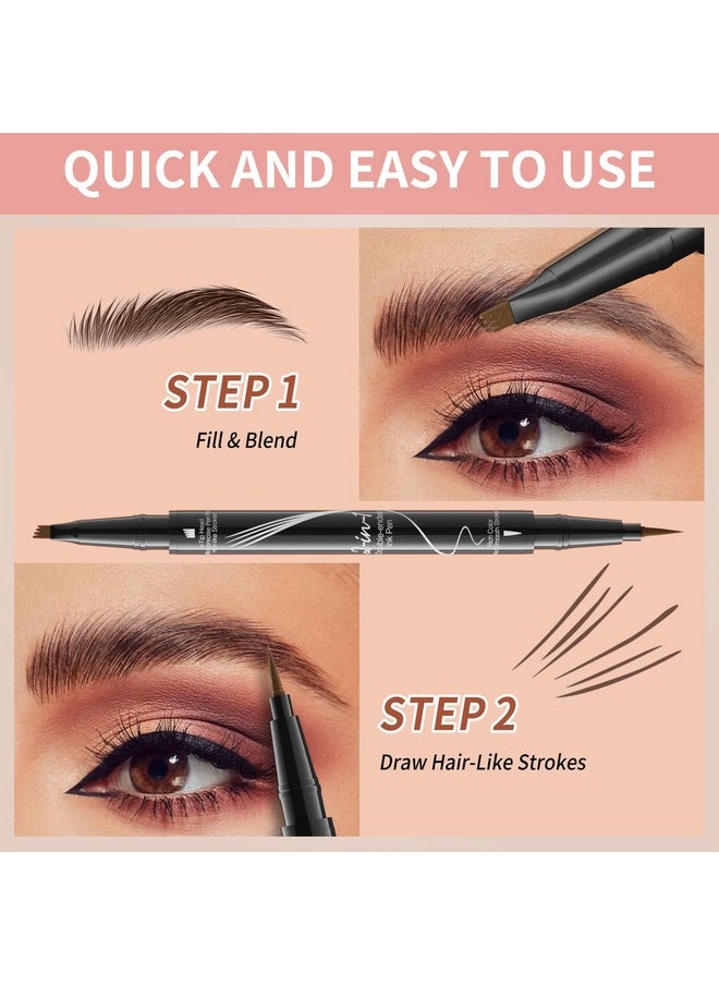 2-in-1 Dual-Ended Microblading Eyebrow Pencils,Waterproof Eyebrow Pen with 4-Fork Micro-Fork Applicator and Precise Brush-Tip,Brow Pen for Natural Waterproof and Long-Lasting Women(Dark Brown)