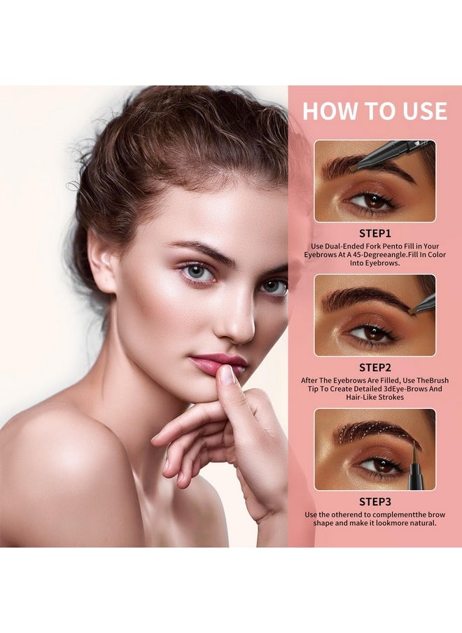 2-in-1 Dual-Ended Microblading Eyebrow Pencils,Waterproof Eyebrow Pen with 4-Fork Micro-Fork Applicator and Precise Brush-Tip,Brow Pen for Natural Waterproof and Long-Lasting Women(Dark Brown)