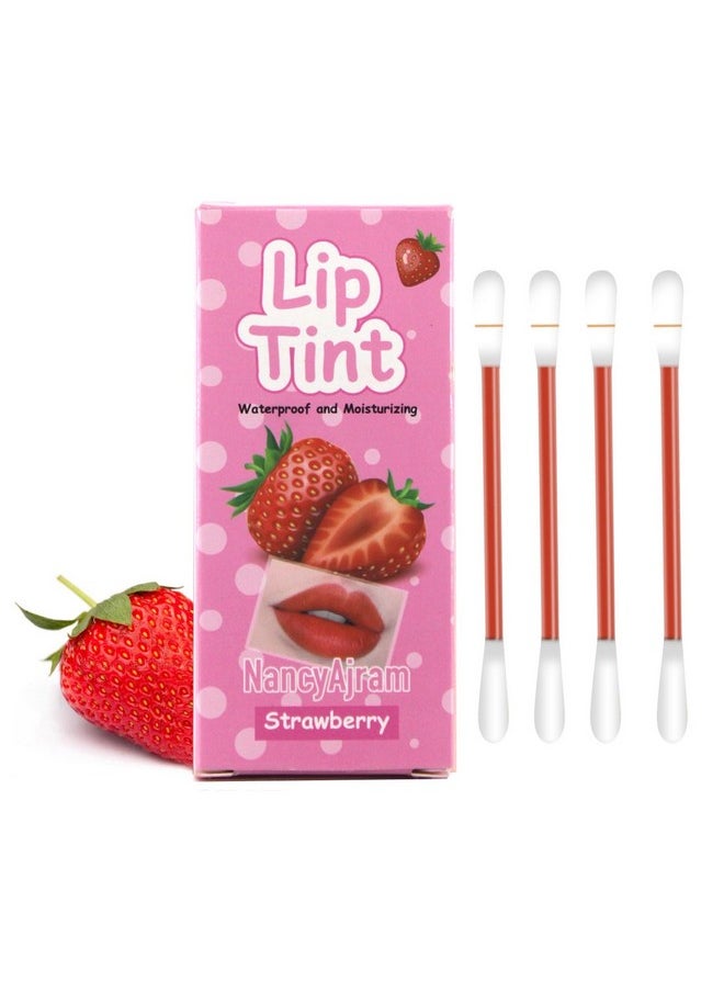 SWETIYOU Lip Tint Cotton Swab, 20 Pcs Waterproof Non-Stick Cotton Swab Lipstick Long Lasting Q Tip Lip Tint Stain, Cute Lip Makeup Products(Strawberry)