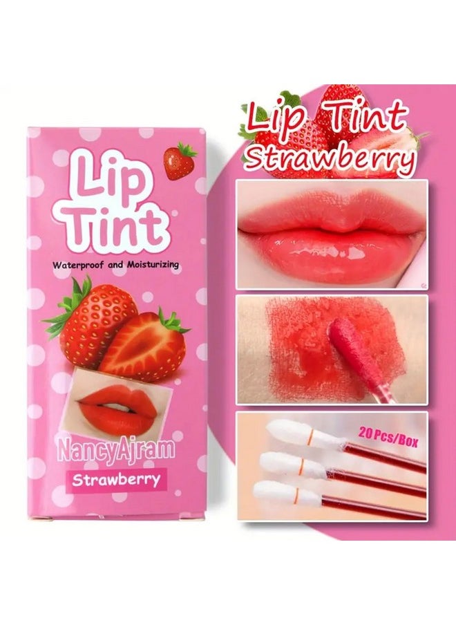 SWETIYOU Lip Tint Cotton Swab, 20 Pcs Waterproof Non-Stick Cotton Swab Lipstick Long Lasting Q Tip Lip Tint Stain, Cute Lip Makeup Products(Strawberry)
