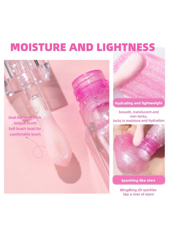 HOSAILY Magic Color Changing Lip Oil with Brown Lip Liner,Big Brush Head Hydrating Non-Sticky Moisturizing Lightweight Pink Glitter Tinted Lip Gloss for Women Plumping Lip Glow Oil for Dry Lips Makeup