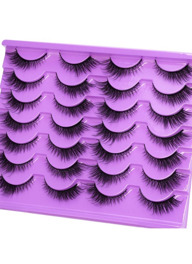 False Eyelashes Fox Cat Eye - Wispy Fluffy Strip Eyelashes 16mm Cat Eye 6D Faux Mink Fake Eyelashes Pack 14 Pairs by EMEDA(HX2-1）