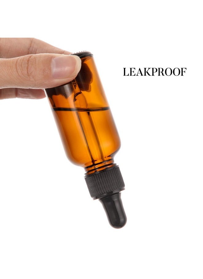 AOZITA Set of 4, 1 oz Eye Dropper Bottles with 1 Stainless Steel Funnels & 4 Labels - 30ml Thick Dark Amber Glass Tincture Bottles - Leakproof Essential Oils Bottle for Storage and Travel