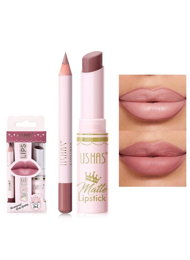 USHAS Lipstick and Lip Liner Combo Set 2 in 1 Waterproof Lipstick for Women Lip liner Set Long Lasting Lipstick, Matte Lipstick Pen with Lip Liner Set Makeup Kits (S9, Pack of 1)