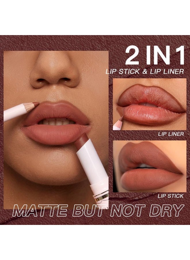 USHAS Lipstick and Lip Liner Combo Set 2 in 1 Waterproof Lipstick for Women Lip liner Set Long Lasting Lipstick, Matte Lipstick Pen with Lip Liner Set Makeup Kits (S9, Pack of 1)