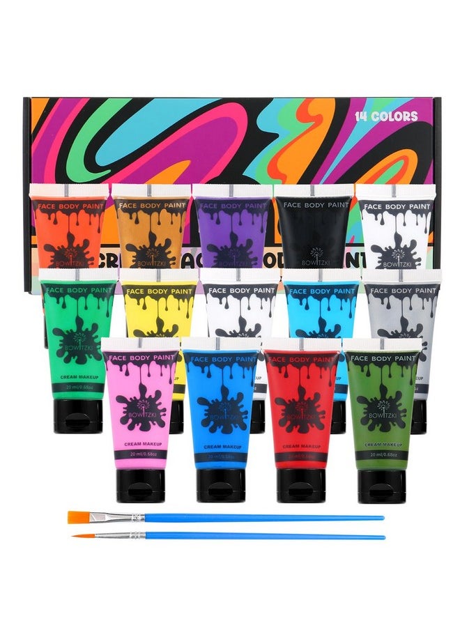 Bowitzki 14 Colors Face Body Paint Set Cream Makeup 20ml Water Based Face Painting Special Effects For Adults Children Kids Halloween Christmas Party Stage Cosplay 0.7OZ Each