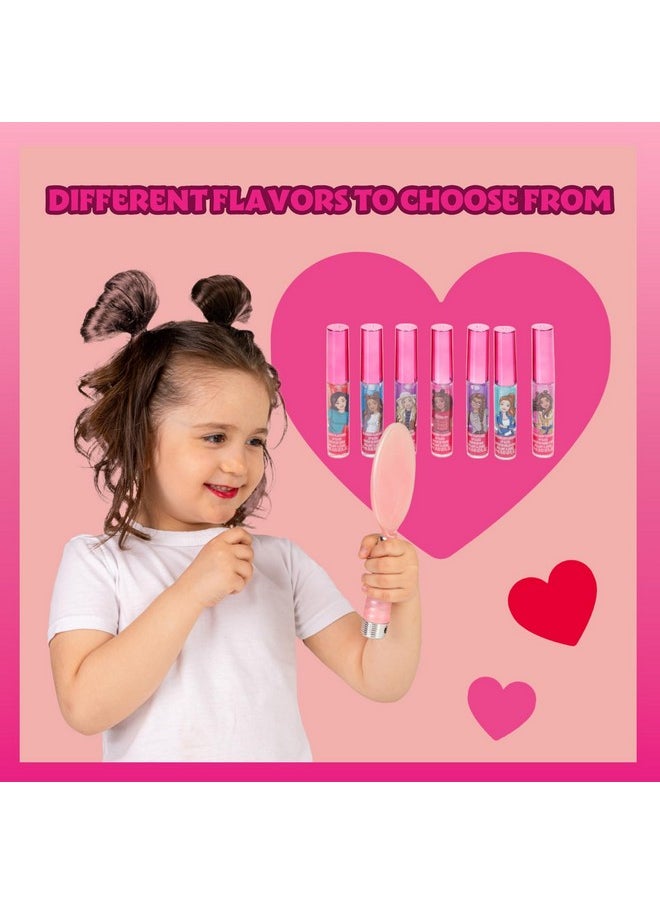Townley Girl Barbie 7 pcs Kids Lip Gloss Set | Vegan Girls Makeup for Ages 3