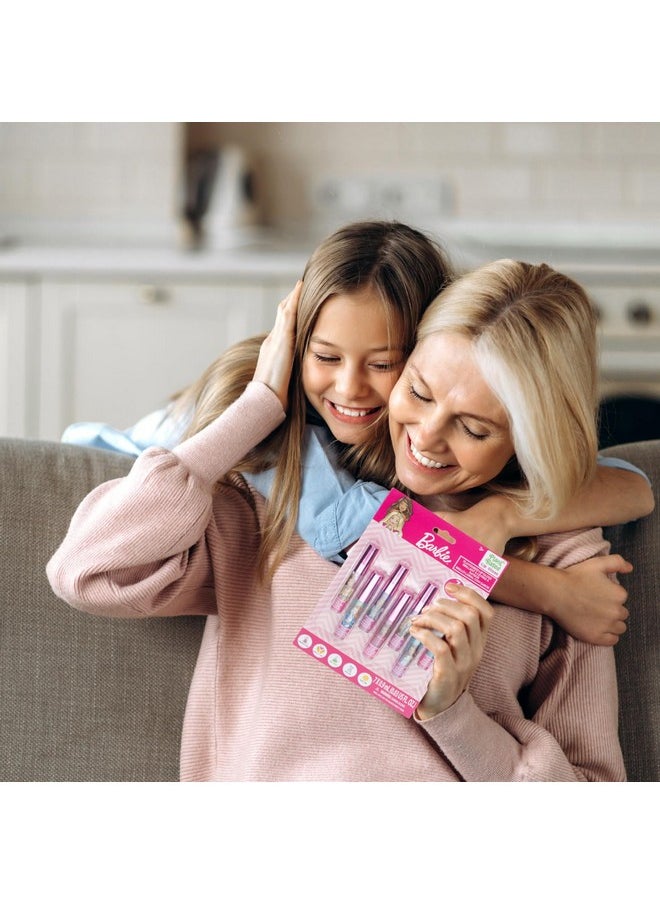 Townley Girl Barbie 7 pcs Kids Lip Gloss Set | Vegan Girls Makeup for Ages 3