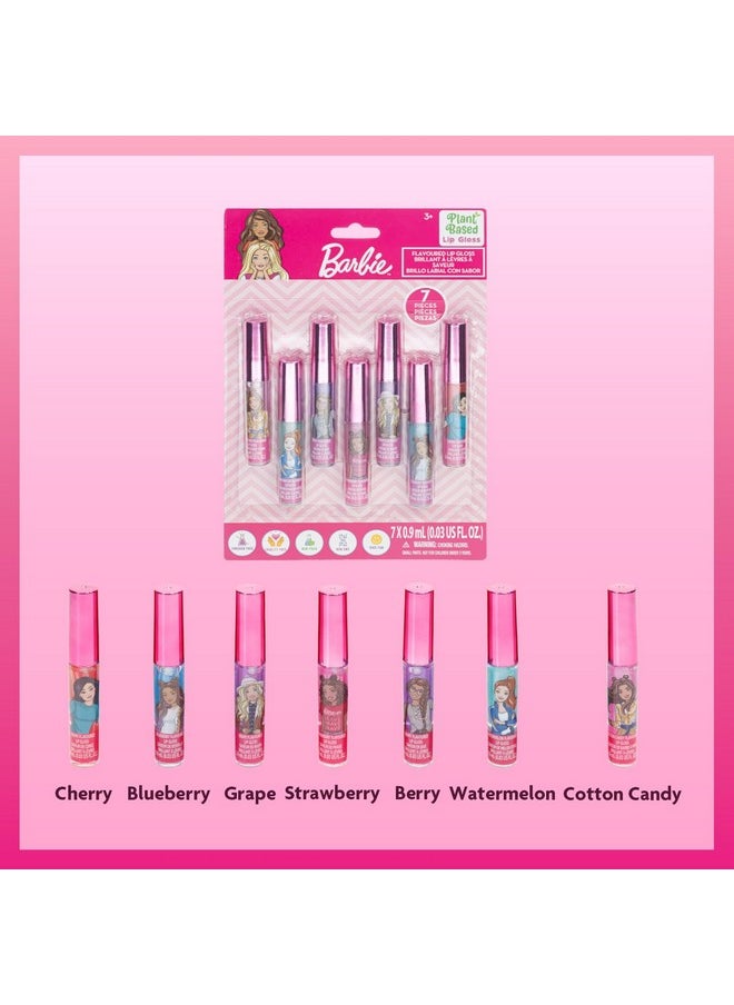 Townley Girl Barbie 7 pcs Kids Lip Gloss Set | Vegan Girls Makeup for Ages 3
