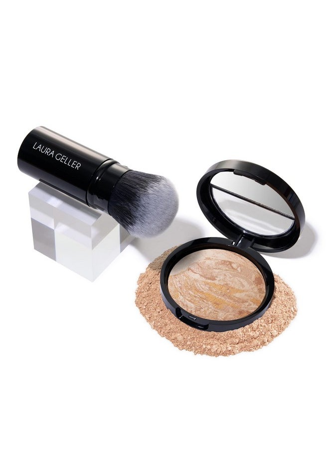 LAURA GELLER NEW YORK Get Glowing Kit (2pc): Baked Balance-n-Glow Illuminating Powder Foundation, Fair + Airbrush Kabuki Makeup Brush