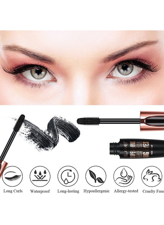 2 Pack Mascara Black Volume and Length, Natural Waterproof Smudge-Proof 4D Silk Fiber Lash Mascara Long-Lasting, Adds Length, Depth & Glamour Effortlessly