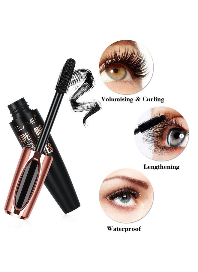 2 Pack Mascara Black Volume and Length, Natural Waterproof Smudge-Proof 4D Silk Fiber Lash Mascara Long-Lasting, Adds Length, Depth & Glamour Effortlessly