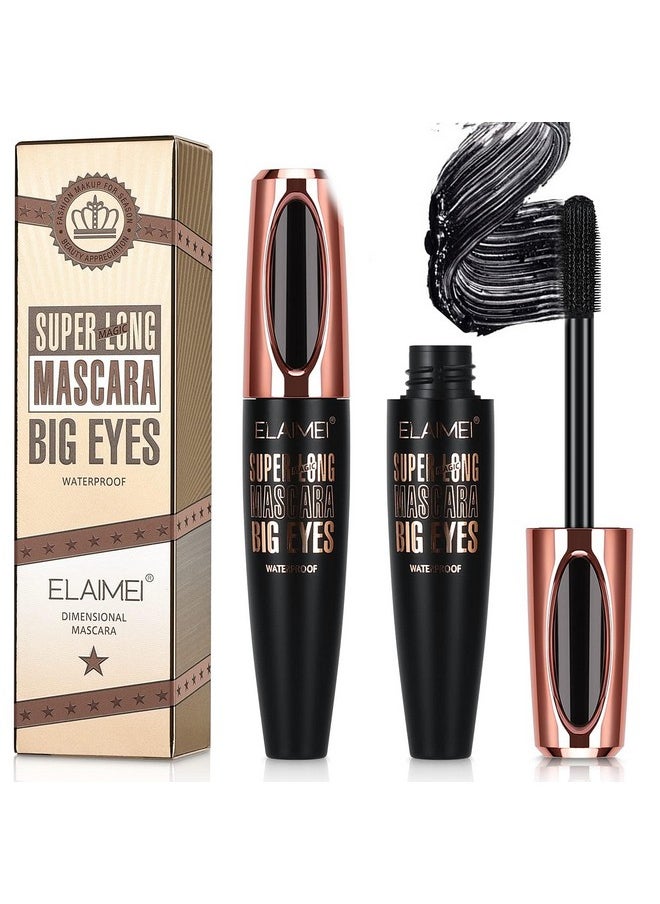 2 Pack Mascara Black Volume and Length, Natural Waterproof Smudge-Proof 4D Silk Fiber Lash Mascara Long-Lasting, Adds Length, Depth & Glamour Effortlessly