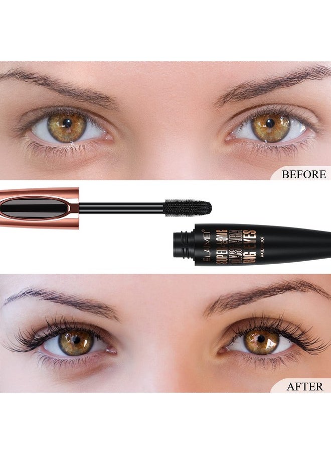 2 Pack Mascara Black Volume and Length, Natural Waterproof Smudge-Proof 4D Silk Fiber Lash Mascara Long-Lasting, Adds Length, Depth & Glamour Effortlessly