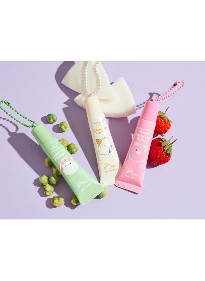 TONYMOLY x Squishmallows Patty Keychain Strawberry Shortcake Lip Gloss - Sheer Pigmented Glossy Lip Stain, Hydrating Nourishing High Shine, Non-Sticky, Tinted Pink, 11ml