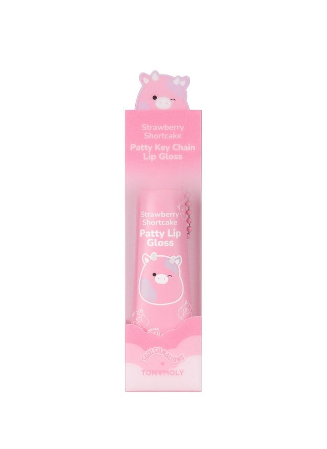 TONYMOLY x Squishmallows Patty Keychain Strawberry Shortcake Lip Gloss - Sheer Pigmented Glossy Lip Stain, Hydrating Nourishing High Shine, Non-Sticky, Tinted Pink, 11ml