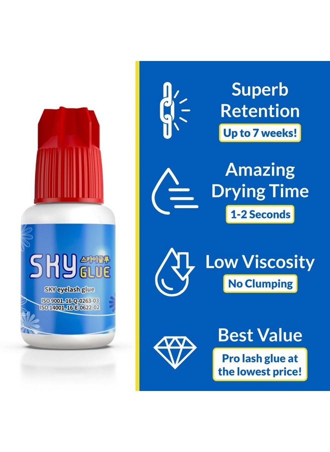 2 Bottles Sky Glue for Eyelash Extensions S+ | Super Strong Black Lash Extension Adhesive for Professional Long Lasting Semi Permanent Individual Lash Extensions | Fast Drying / 7+ Week Retention 5ml