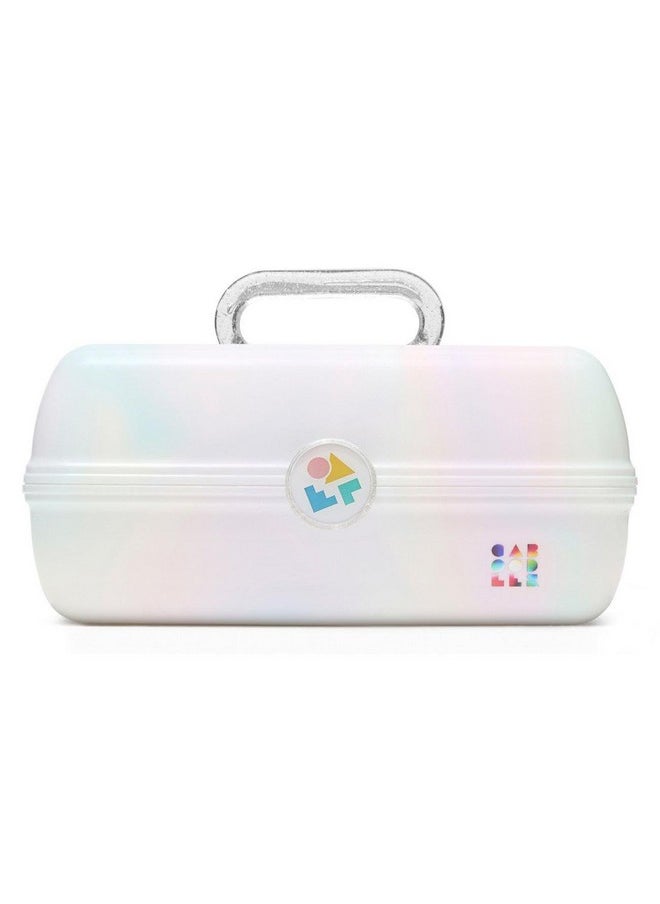 Caboodles On-The-Go Girl Makeup Box, White Opal, Hard Plastic Makeup Organizer Box, Built-In Mirror, Secure Latch for Safe Travel, Spacious Storage for Large Items