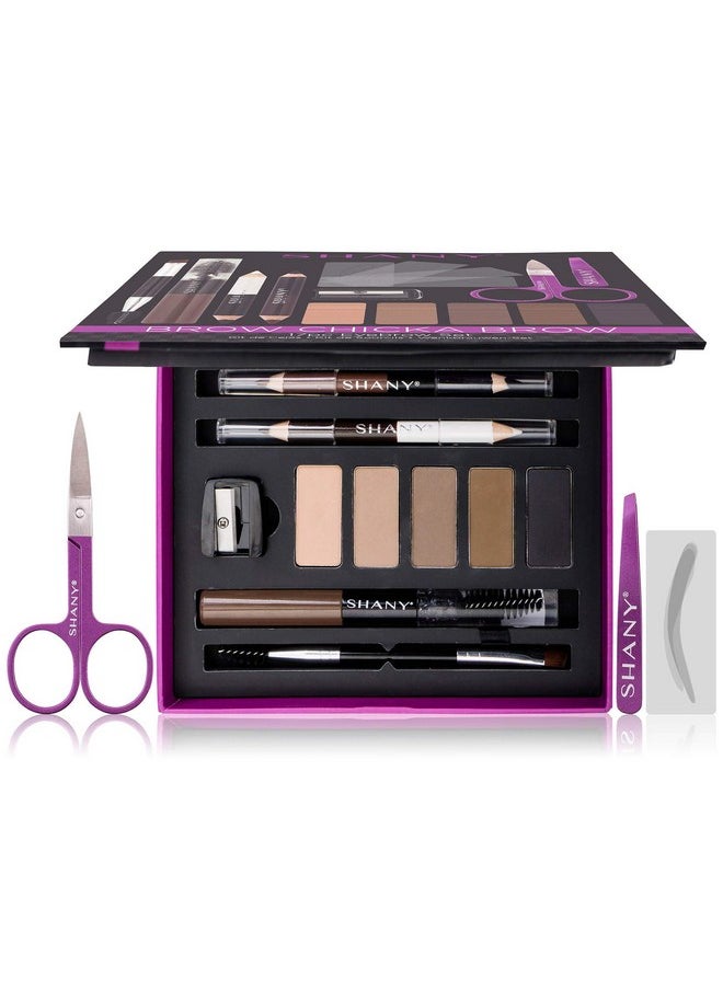 SHANY Brow Chicka Brow Eyebrow Set - 17 Piece Eyebrow Makeup Kit with Brow Powder, Brow Gel, Dual Ended Pencils, Stencils, Scissors, and Tweezers - All Hair Colors