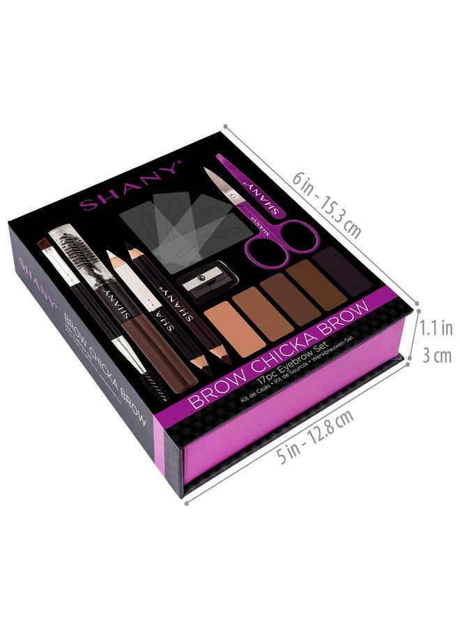 SHANY Brow Chicka Brow Eyebrow Set - 17 Piece Eyebrow Makeup Kit with Brow Powder, Brow Gel, Dual Ended Pencils, Stencils, Scissors, and Tweezers - All Hair Colors