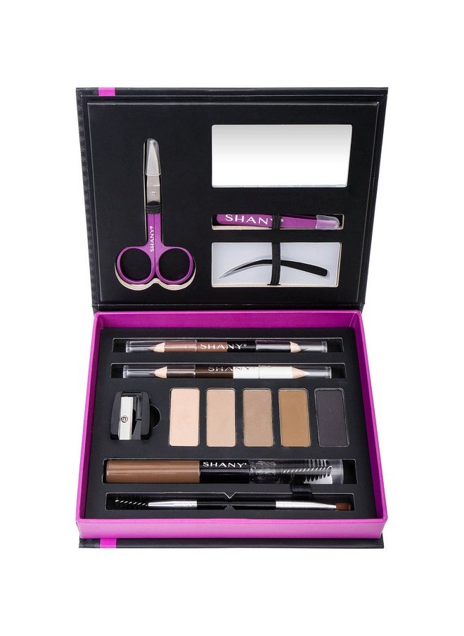 SHANY Brow Chicka Brow Eyebrow Set - 17 Piece Eyebrow Makeup Kit with Brow Powder, Brow Gel, Dual Ended Pencils, Stencils, Scissors, and Tweezers - All Hair Colors