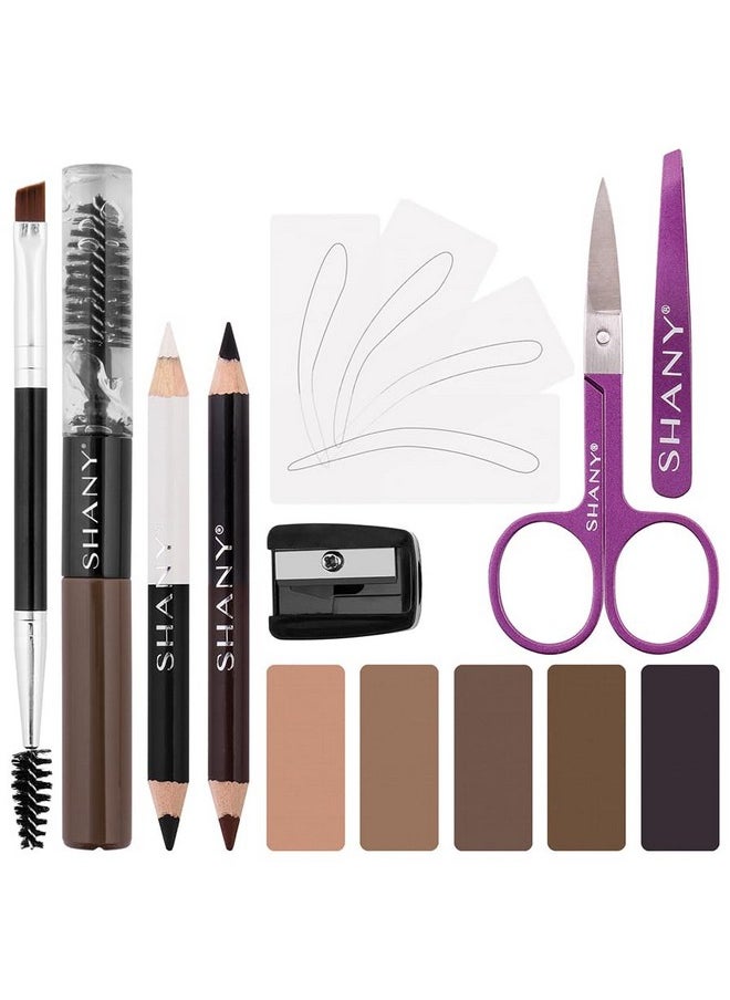 SHANY Brow Chicka Brow Eyebrow Set - 17 Piece Eyebrow Makeup Kit with Brow Powder, Brow Gel, Dual Ended Pencils, Stencils, Scissors, and Tweezers - All Hair Colors