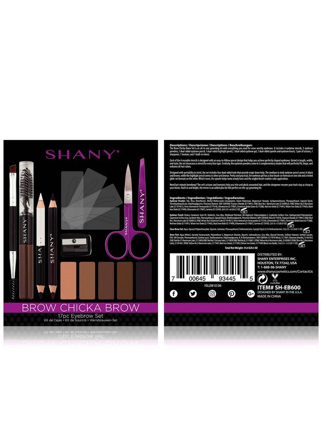 SHANY Brow Chicka Brow Eyebrow Set - 17 Piece Eyebrow Makeup Kit with Brow Powder, Brow Gel, Dual Ended Pencils, Stencils, Scissors, and Tweezers - All Hair Colors