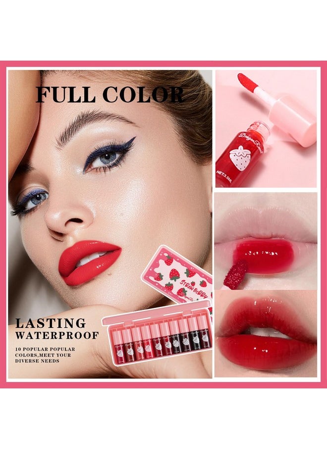 10 Colors Lip Tint Stain Set, Korean Moisturizing Lip Gloss Velvet Mini Liquid Lipstick, Multi-Use Lip and Cheek Tint, Non-Stick Cup, Lightweight, Long-Lasting Waterproof Lip Tint Makeup