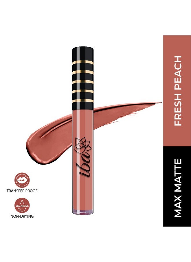 Iba Maxx Matte Liquid Lipstick- Fresh Peach | Infused with Vitamin E & Almond Oil | Transfer Proof & Long Lasting | Waterproof & Smudge Proof | Velvet Matte Finish & Highly Pigmented | Lightweight & Comfortable | Non-Sticky and Non-Drying | Lip Makeup | 2.6ml