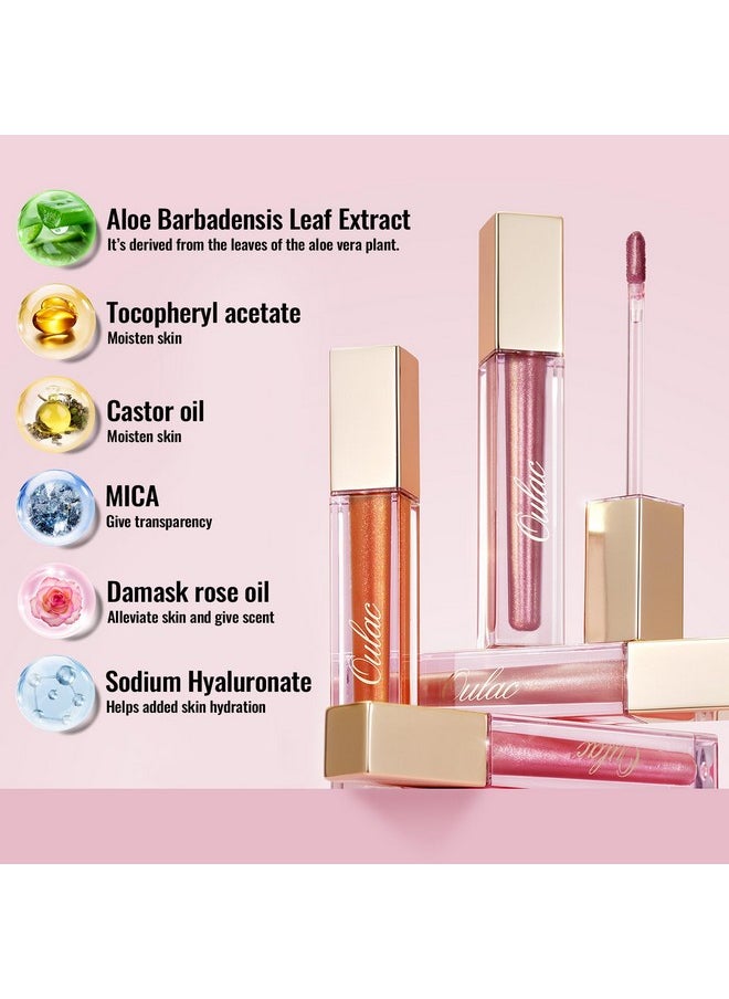 Oulac Purple Lip Gloss High-shine Moisturizing Lip Gloss Oil Liquid Lipstick Non-stick Cup Glitter Lipstick Lip Tint Reduce Fine Lines Lip Glaze For Dry Lip C14