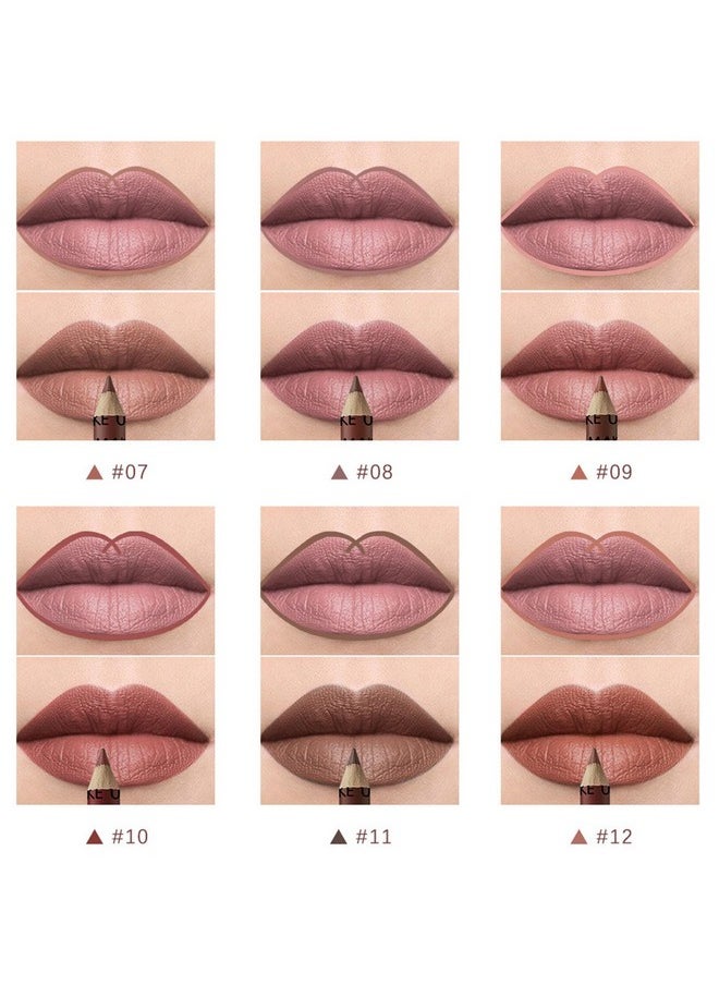 12 Pcs Natural Nude Brown Beige Colors Lip Liner Lipstick Pencils Set for Daily Makeup,Easy to Apply & Remove,Waterproof