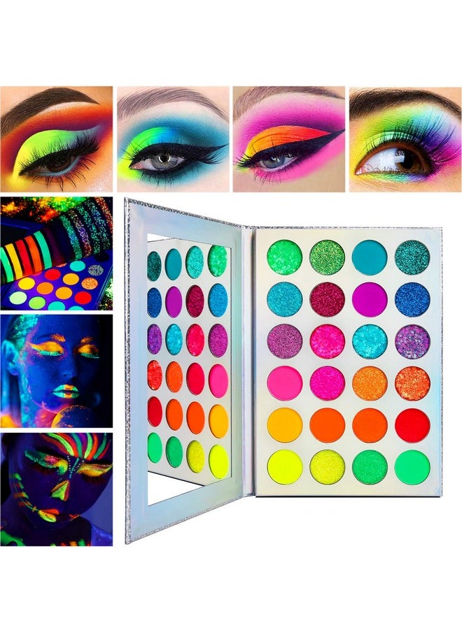 DE'LANCI Neon Eyeshadow Palette Glow in the Dark, Aurora Glow Eyeshadow Pallets Stage, Halloween Christmas Makeup Kit UV Blacklight Matte and Glitter Fluorescent Eye Shadows Highly Pigment