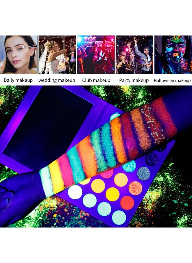 DE'LANCI Neon Eyeshadow Palette Glow in the Dark, Aurora Glow Eyeshadow Pallets Stage, Halloween Christmas Makeup Kit UV Blacklight Matte and Glitter Fluorescent Eye Shadows Highly Pigment