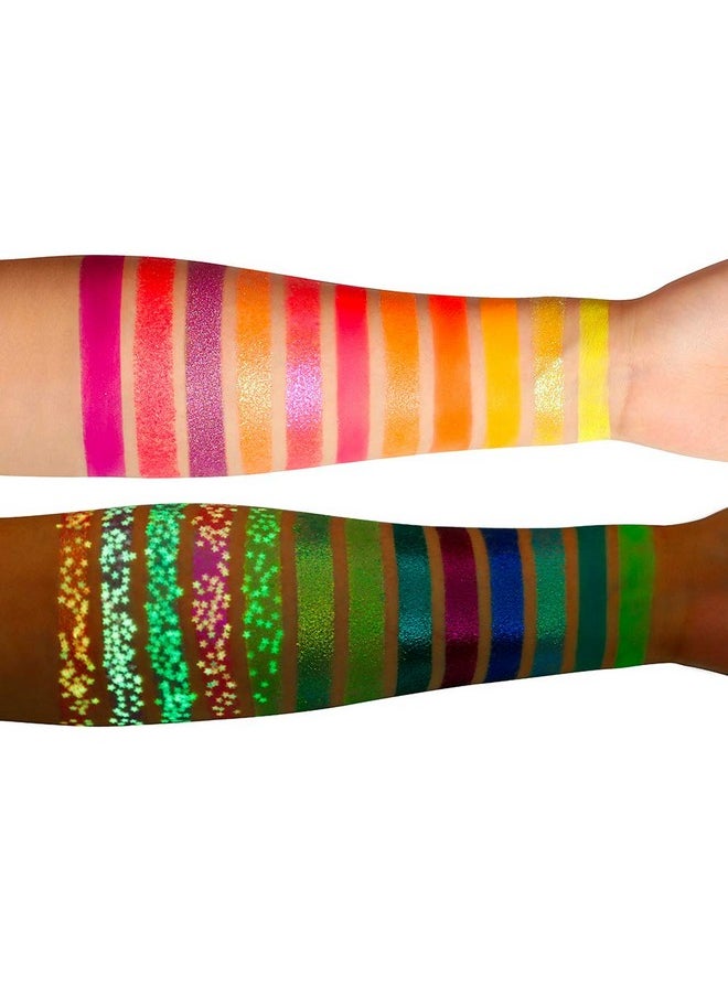 DE'LANCI Neon Eyeshadow Palette Glow in the Dark, Aurora Glow Eyeshadow Pallets Stage, Halloween Christmas Makeup Kit UV Blacklight Matte and Glitter Fluorescent Eye Shadows Highly Pigment