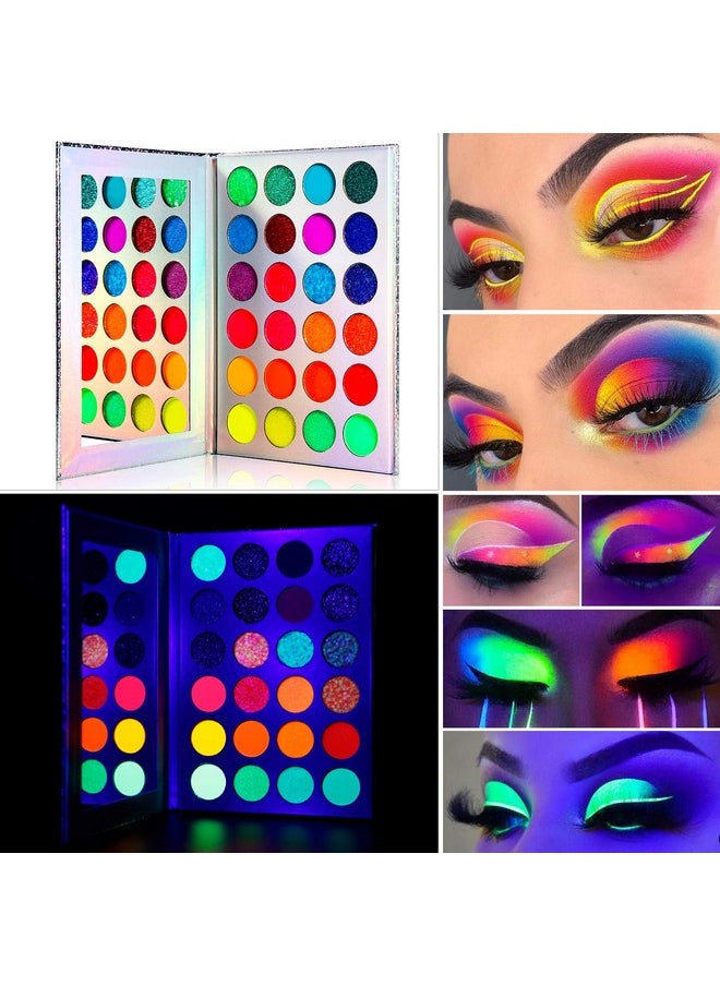 DE'LANCI Neon Eyeshadow Palette Glow in the Dark, Aurora Glow Eyeshadow Pallets Stage, Halloween Christmas Makeup Kit UV Blacklight Matte and Glitter Fluorescent Eye Shadows Highly Pigment