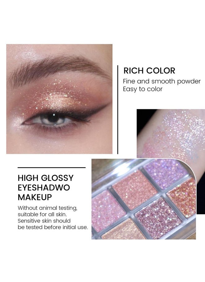 KYDA 10 Colors All Glitter Eyeshadow Palette, Sparkling Sequin Eyeshadow, Shiny Pearl Powder Eye Shadow, Multicolor Glitters Eyes Makeup, Pink Glitters Eyeshadsow Palette, Glitter Eyes Color